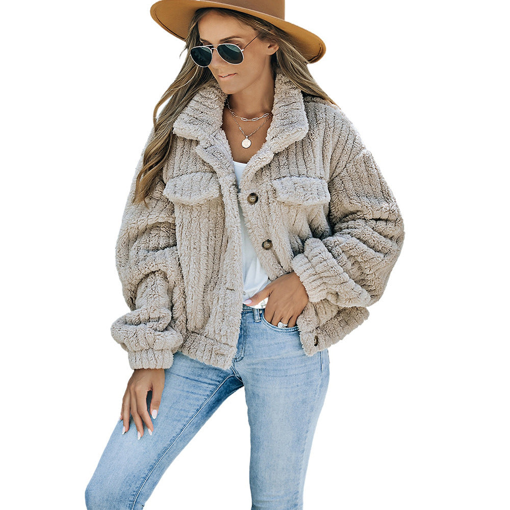 Manteau d'hiver en laine kaki pour femme, épais et chaud, à manches longues