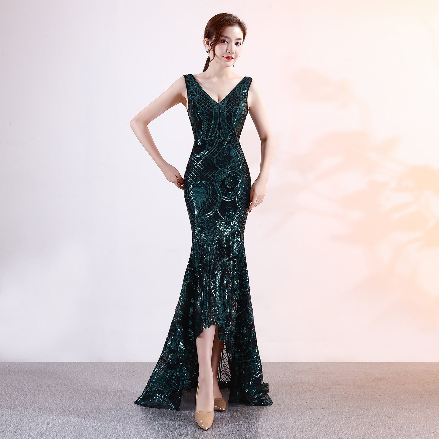 Robe de soirée à col en V pour femme