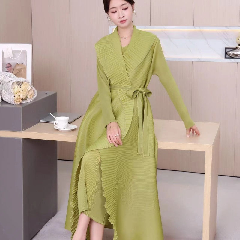 Spring And Autumn New Close Edge Belt Solid Color Dress Shawl Two-piece Set