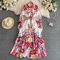 Light Luxury Lapel Puff Sleeve Single-breasted Printing A Words Dress