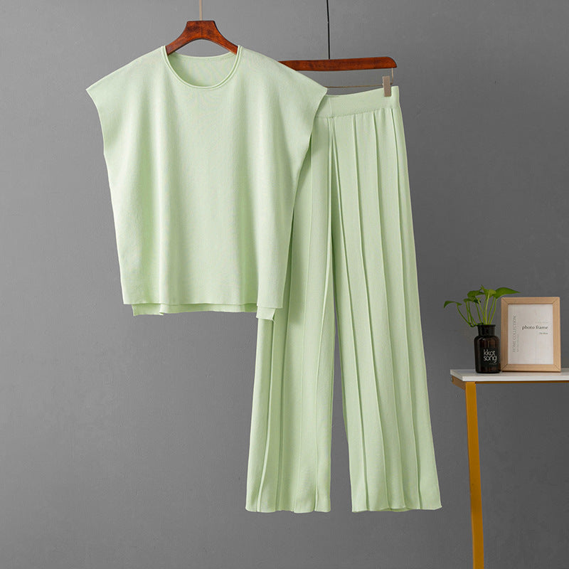 Sleeveless Vest Knit Wide-leg Pants Plus-size Ice Silk Set