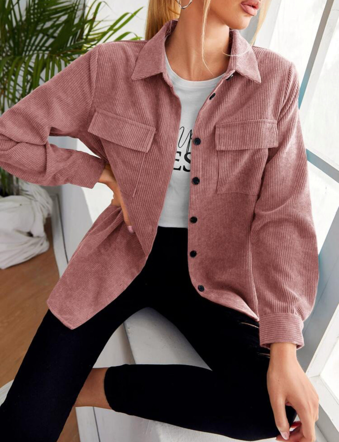 Corduroy Shirt Lapel Long Sleeve Loose