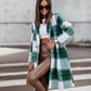 Manteau mi-long en laine brossée à carreaux, tendance automne-hiver européenne et américaine