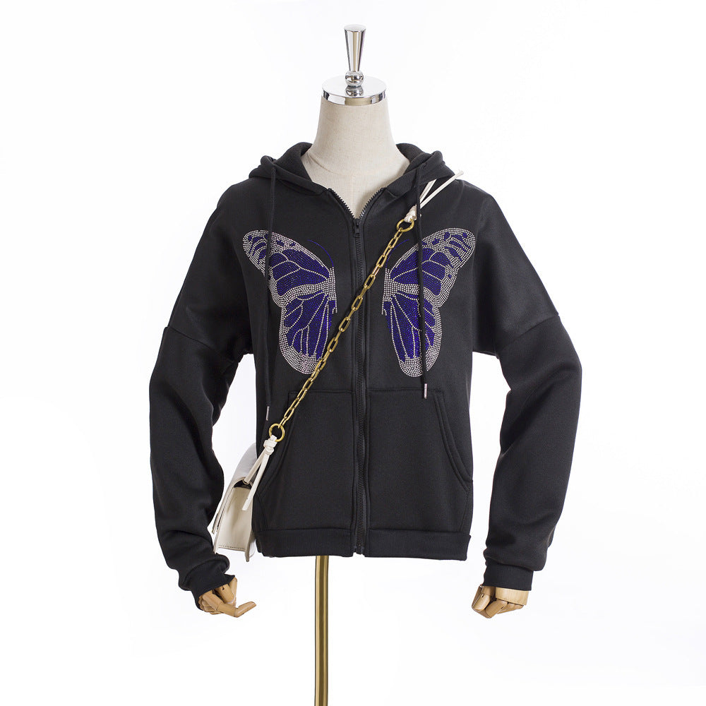 Women's Sweater With Fleece Pockets And Butterfly Zipper Cardigan
