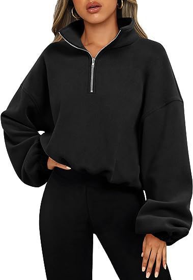 Women's Half Zipped Stand Collar Drawstring At Hem Polar Fleece Autumn Winter Sweater