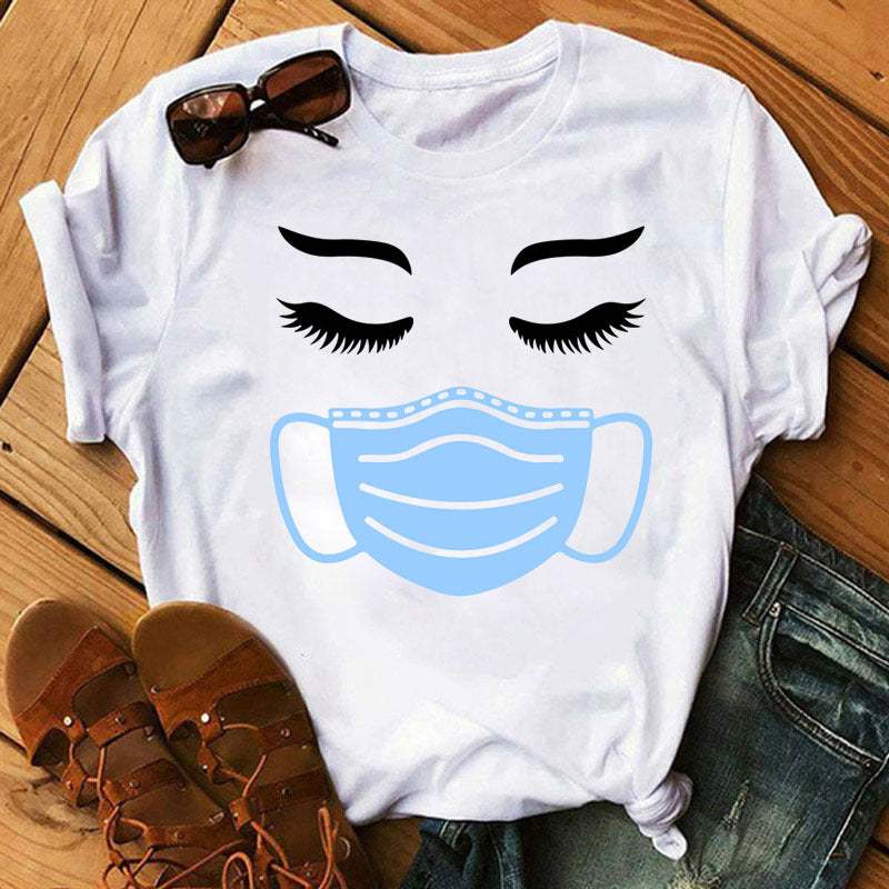 Leopard mask eyes lashes ladies short sleeves