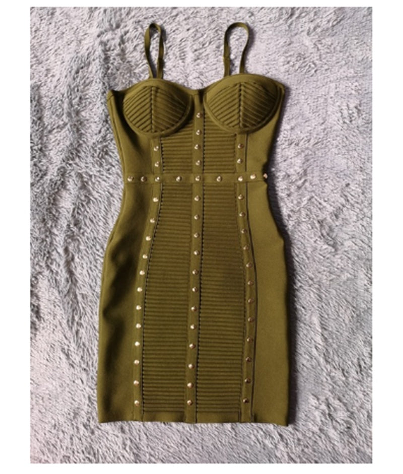 Robe à bretelles perlée faite à la main, jupe courte bandage