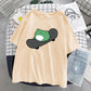 T-shirt col rond à manches courtes et col rond pour femme, vêtement simple et mignon, style grenouille, haut ample et amincissant, été