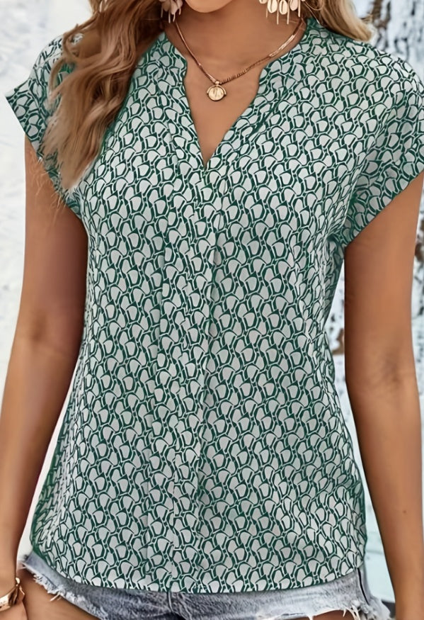 Cross Border V-neck Geometric Casual Short Sleeve Shirt