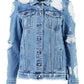 Long sleeve denim jacket with big holes