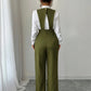 Fashionable Commuter Solid-Color Slim-Fit Sleeveless Suspender Jumpsuit