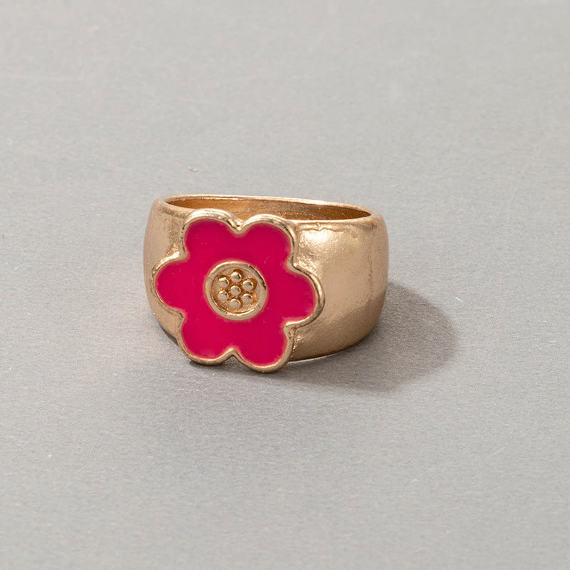 Cute Cartoon Dripping Oil Ins Wind Color Multi-element Single Ring