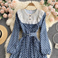 Women's Plaid Skirt Slim Mid-length Puff Sleeve Palace Style Dress
