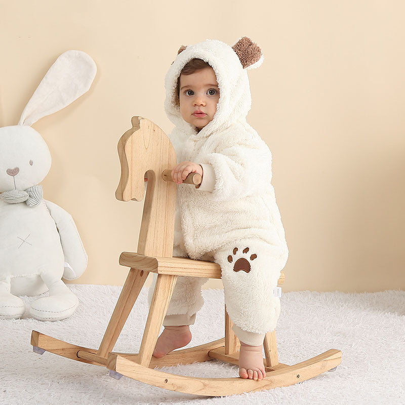 Pyjama une pièce pour bébé, combinaison à capuche tridimensionnelle en velours double face