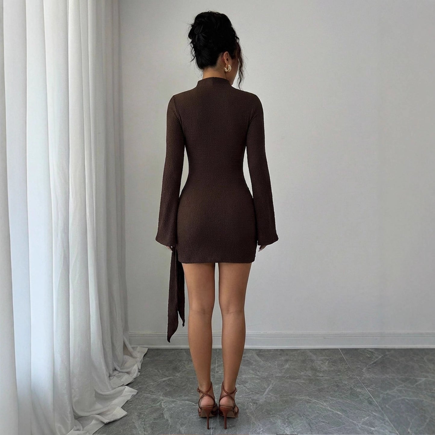 Knitted Solid-Color Slimming Dress With Metal Buttons