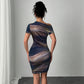 Elegant Tie-dyed Short-sleeved Women's Dress Slim-fit Slimming Sheath