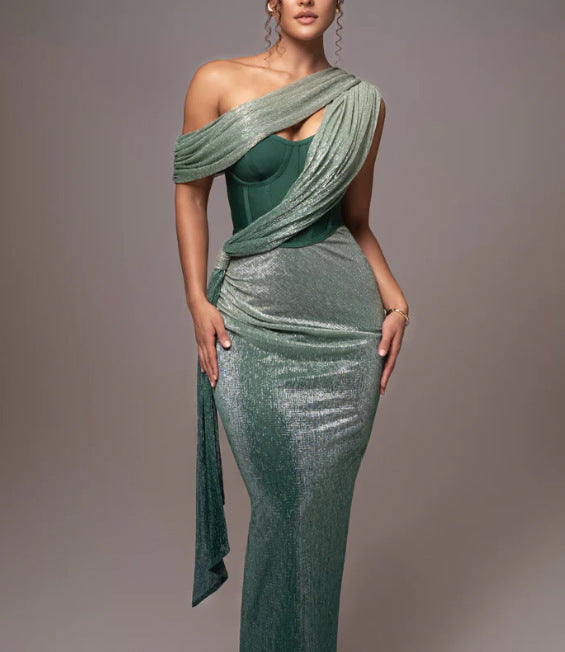 Jupe à bretelles fendue pour femme, col pêche, coupe slim