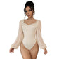 Sexy Retro Long Sleeve Square-neck Mesh Jumpsuit