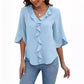 Lady Literature Leisure Commute All-matching Loose All-matching V-neck Flounce Shirt