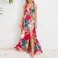 Robe longue à imprimé floral et col en V, mode estivale, taille nouée, fente, sans manches, vêtements pour femmes