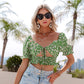 Cutout Print Short Navel Stretch Wrap Top Women