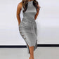 Fashion Casual Solid Color Leather Sleeveless Sheath Slim Fit Dress
