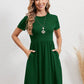 New Elastic Waist Round Neck Short Sleeve Dress Women
