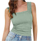 New Slim Fit Square Neck Vest Summer Fashion Jacquard Sleeveless Top For Women Clothing