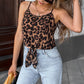 European And American Leisure Vacation Style Leopard Print Strappy T-shirt