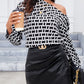 Autumn And Winter One-shoulder Cold-shoulder Printed Top