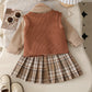 College Style Blouse Knitted Vest Plaid Row Pleated Skirt Set Three-piece Set