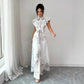 Women's Retro Printed Long-Sleeve Waist-Cinching Single-Breasted Stand-Neckline Dress