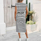 Womens Black And White Striped Split-Neck Casual Dress