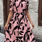 Short Sleeve Round Neck Ruffled Printed Girdle Dress