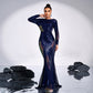 Long Sleeve Temperament Crew Neck Long Sequined Banquet Evening Dress