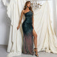 Robe femme noble tempérament design sens gland paillettes longue fendue queue de poisson jupe banquet