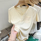 Women's Half-open Round Neck Solid Color Fashion Pocket Waist-tight T-shirt