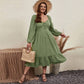Waist-tight Large Skirt With Chicken Collar Puff Sleeve Pastoral Style Long Sleeve Dress