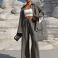 Fashion Graceful Plus Size Women's Long Sleeve Cardigan Two-piece Set Casual Solid Color Suit