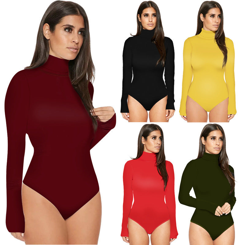 Combinaison slim à manches longues et col haut pour femme, 12 couleurs, la plus vendue, pour l'hiver 