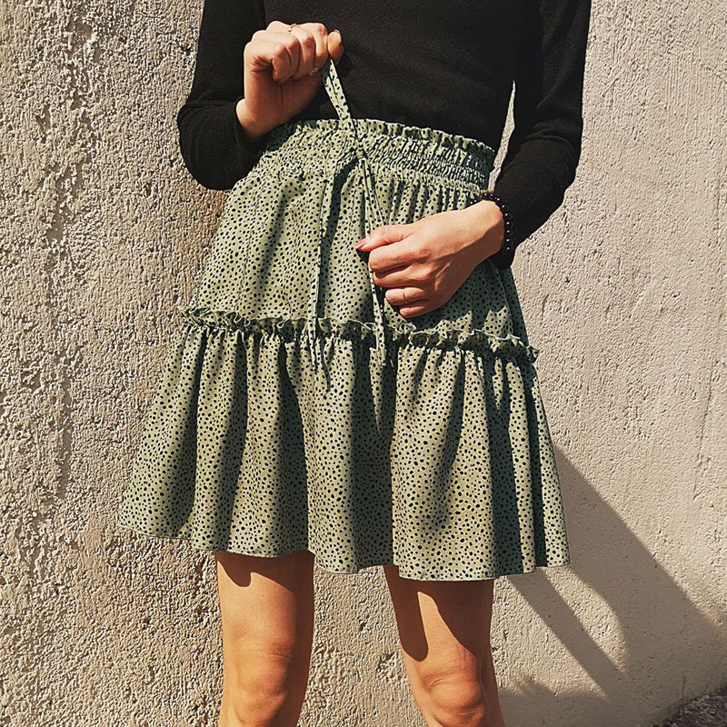 Printed pleated polka dot skirt