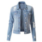 Women's Fashionable Temperament Slim-fit Buttoned Ripped Denim Jacket