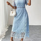 Round Neck Water Soluble Lace Short Sleeve Hollow Lace Elegant Long Dress