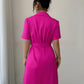 Summer Solid Color Elegant Short Sleeve Shirt Dress