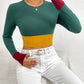 Slim Fit O-neck Short Stitching Long Sleeve T-shirt