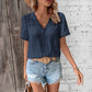 V-neck Solid Color Women's Lace Shirt