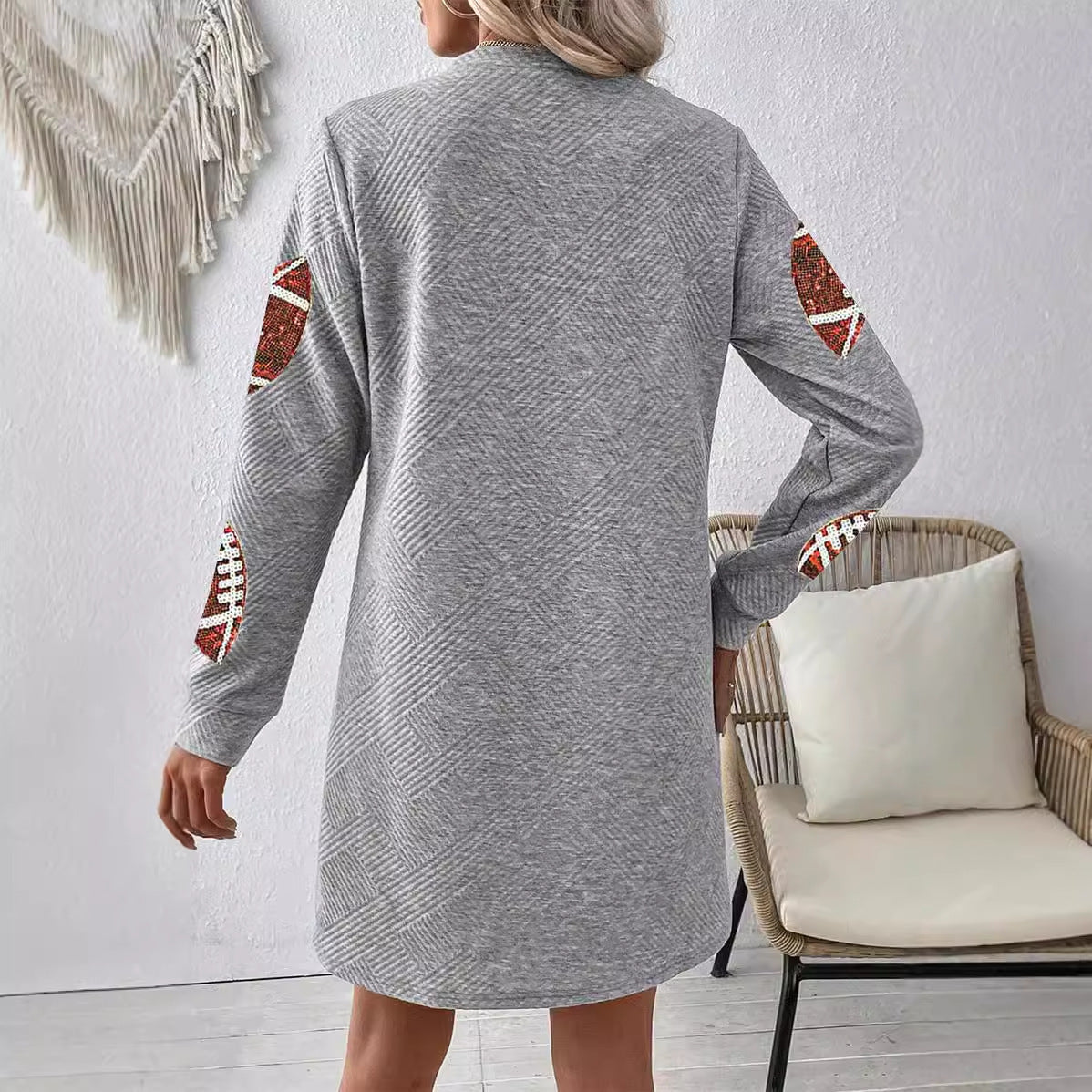 Robe pull à manches longues et col rond pour femme, imprimée rugby