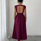 Solid Color Waist Long Skirt Dress Women