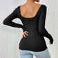Knitted Slim-fit Design Square Neck Backless Long-sleeved Top