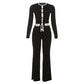 Women's Round Neck Button Contrast Color Suit